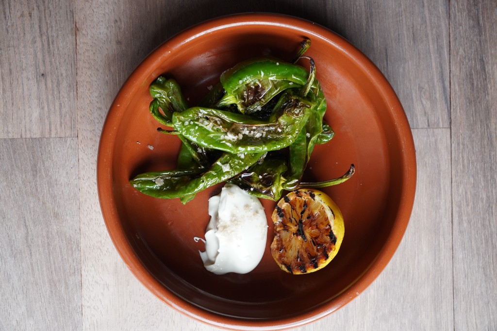 Padron peppers with charred lemon and smoked mayonnaise